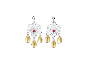 Earrings with Red Stone, Silver/Gilded Silver