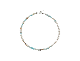 Necklace with Freshwater Pearl/Amazonite, Silver
