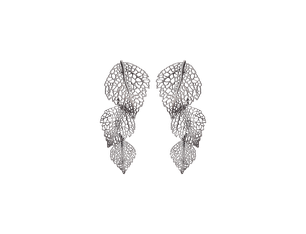 Leaf Vein Earrings Medium, Oxidized Silver