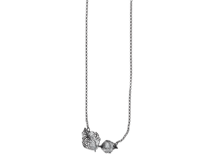 Leaf Vein Short Necklace, Oxidized Silver