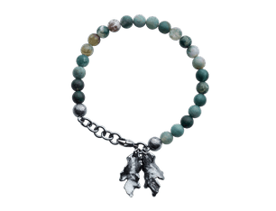 Lichen Bracelet with Green Agate, Oxidized Silver