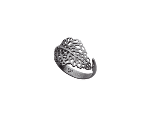 Leaf Vein Ring, Oxidized Silver